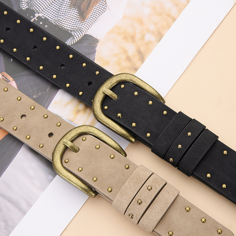 Ceinture à rivets en métal doré pour femmes, accessoires pour jeans décontractés, mode Goth rétro Y2k pour filles, ceinture à boucle ardillon en cuir Pu