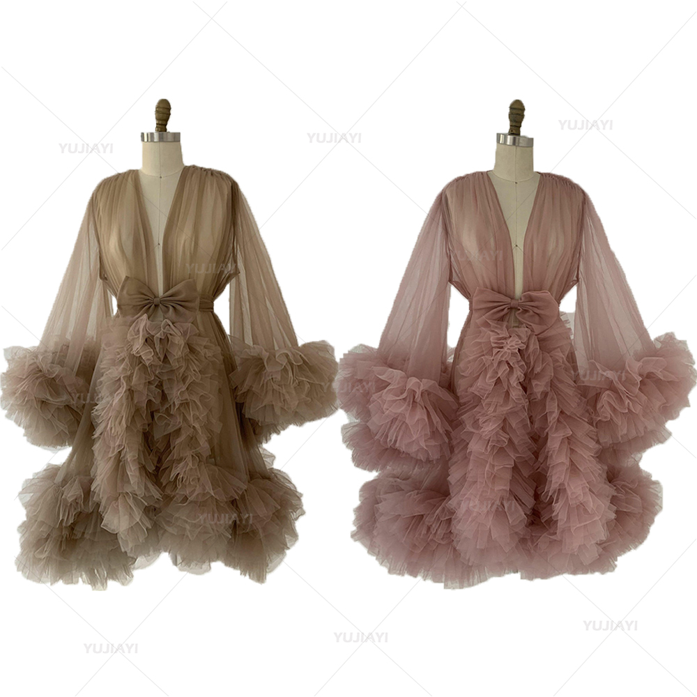 Dames Robe de chambre Perspective pure courte Robe en Tulle gonflé grossesse Robe de maternité femmes chemise de nuit vêtements de nuit pour Photoshoot