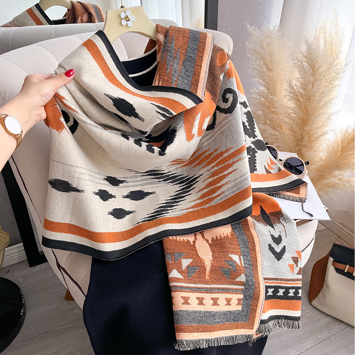 Écharpe Jacquard Pashmina Imitation cachemire pour femme, châle double face épais et chaud, couverture résistante au froid et au vent, nouvelle collection hiver