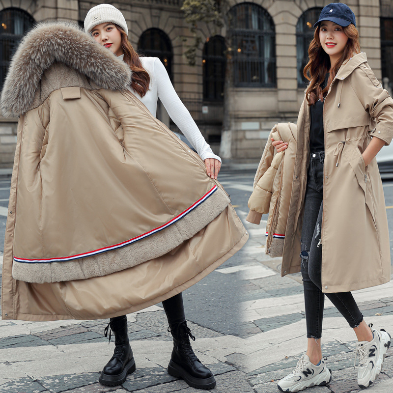 Parkas à capuche pour femmes, manteaux longs, couleur unie, détachable, grande fourrure, col en longueur, fermeture éclair, cordon de serrage, coupe cintrée, épais, décontracté, hiver 2025