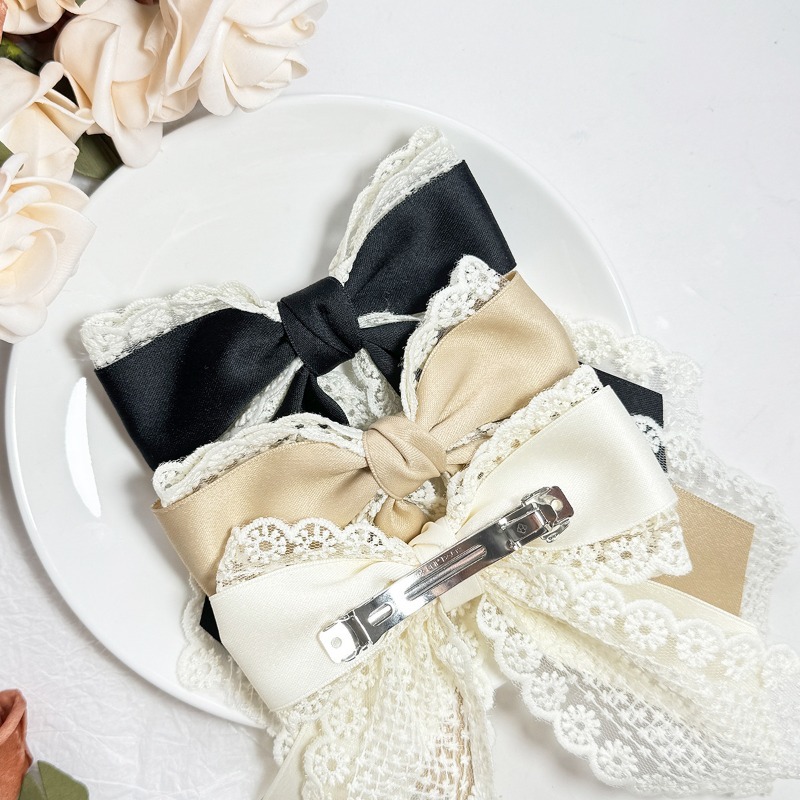 Barrettes à cheveux en satin et dentelle avec nœud, antidérapantes, pour femmes, style Lolita, pour le quotidien, les mariages, les fêtes, les séances photo, accessoires pour cheveux, pinces à cheveux pour femmes