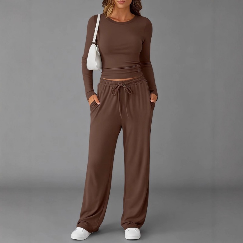 Vêtements pour femmes mode européenne américaine sport décontracté automne hiver couleur unie cordon à manches longues costume pantalon ensembles