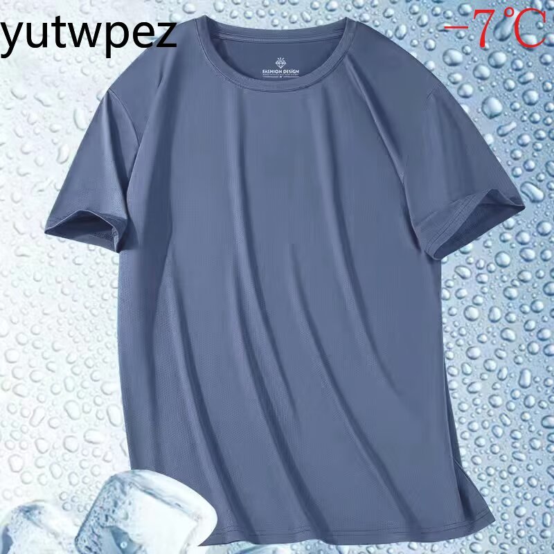T-shirt Homme en Soie Glacée à Manches Courtes Col Rond Respirant Fin Sport Course Séchage Rapide Doux Élastique Extérieur 5XL Été
