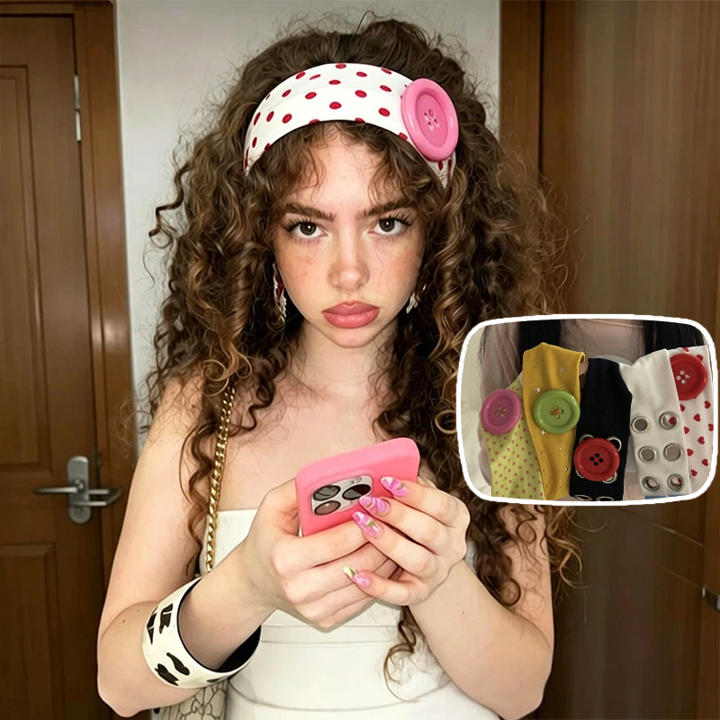 Bandeau élastique à gros boutons pour femme, style bohème, turban, bandeau rétro hippie, bandeau absorbant la transpiration pour le fitness
