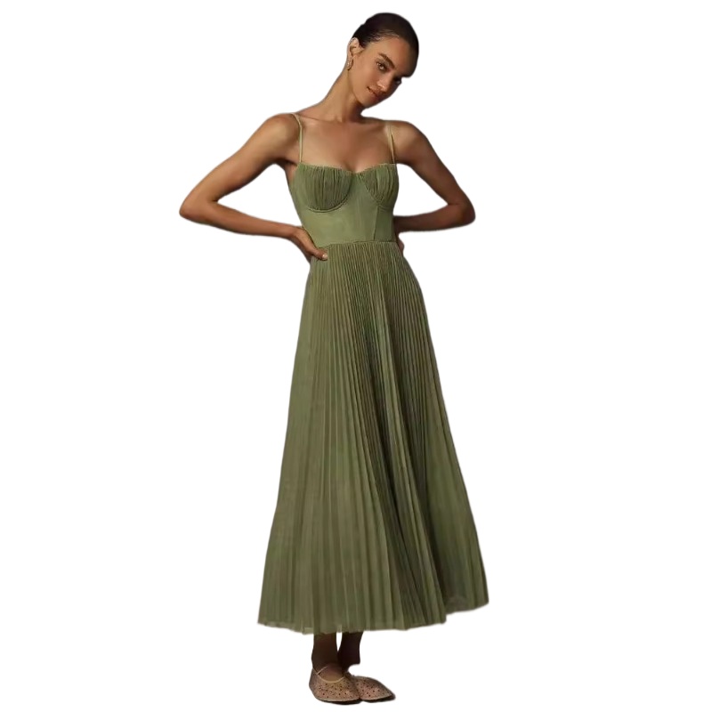Nouvelles femmes robe de soirée Sexy vert licou dos nu robe longue dames sans manches profonde V mince robes de demoiselle d'honneur pour femme 2025