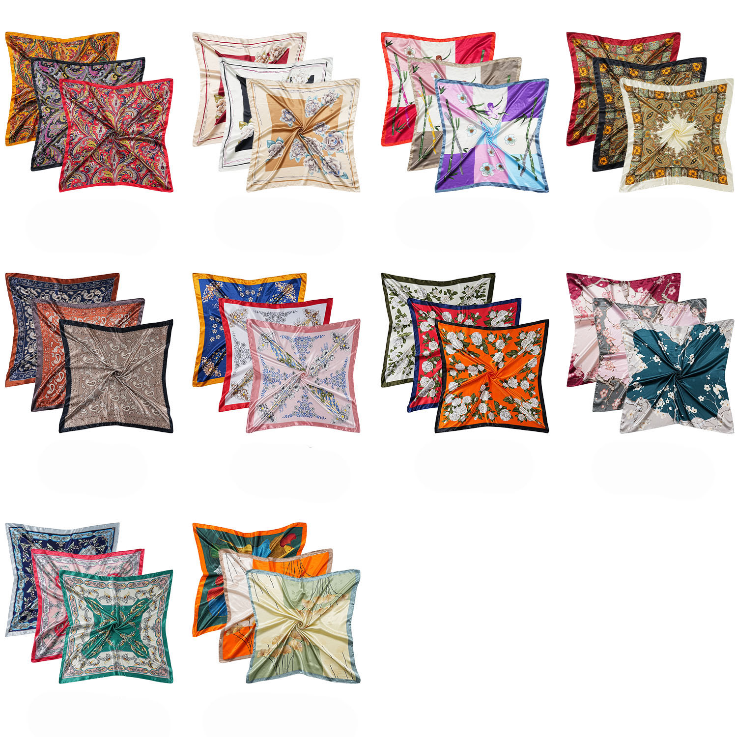 1pc Foulard en soie Scarftop chapeaux pour femmes Vintage quatre saisons foulards de cheveux 90*90 cm Hijab Foulard Iuxe Bandana Femme têtes