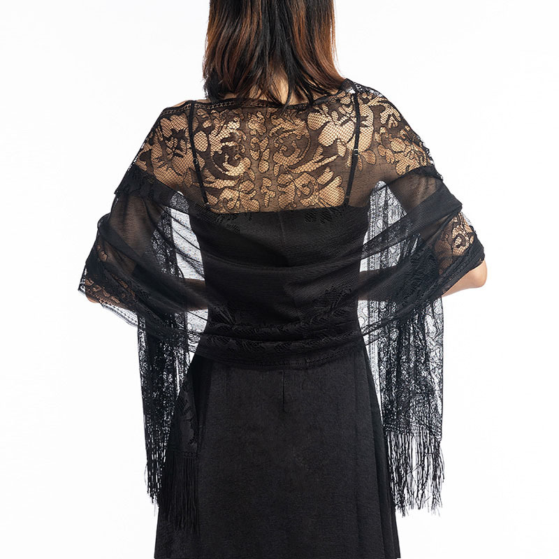 Châle de soirée en dentelle monochrome pour femme, écharpe élégante, écharpes à pampilles creuses transparentes, foulard en fil de maille pour femme, châle de mariage