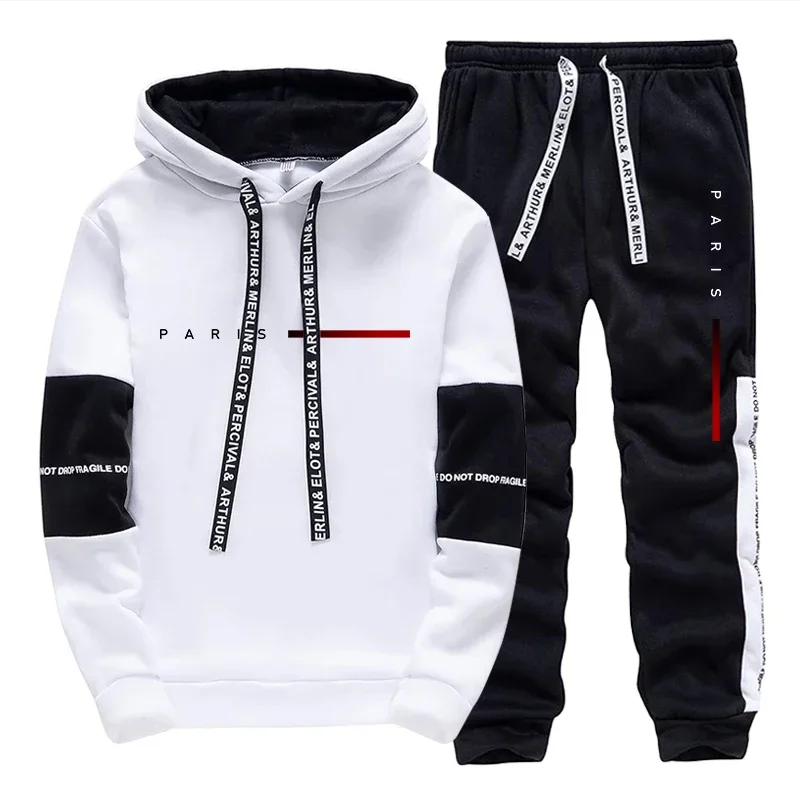 Ensemble imprimé pour femme, style Parisien, comprenant un sweat à capuche et un pantalon, idéal pour l'automne, le quotidien, le sport décontracté, le jogging, la mode urbaine et la tendance streetwear.