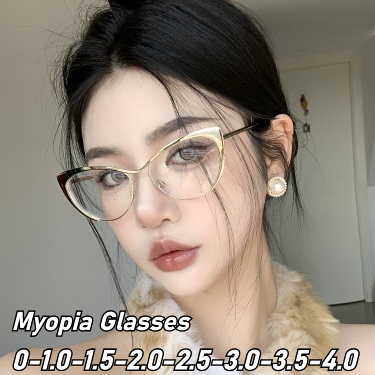 Hommes femmes nouveau rétro oeil de chat myopie lunettes Design de mode montures en métal de luxe haute définition lumière bleue bloquant les lunettes de myopie