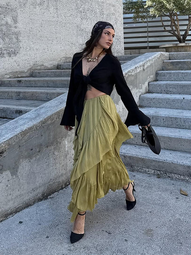 Ensemble jupe à volants élégante pour femmes, Sexy, dentelle, sans manches, hauts transparents, ligne A, jupes en cascade, tenues de printemps et d'été pour dames, 2026