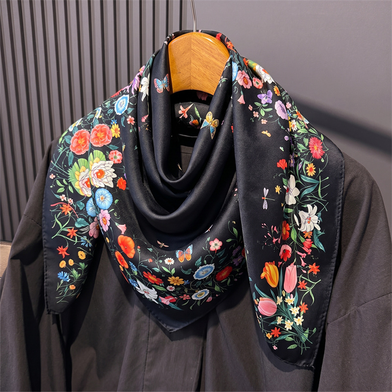 Nouveau Foulard Carré en Soie pour Femme, Marque de Luxe, 90 cm, Imprimé Satin, Hijab, Écharpe, Paréo, Bandana, Châle, Bandeau, Foulard Musulman