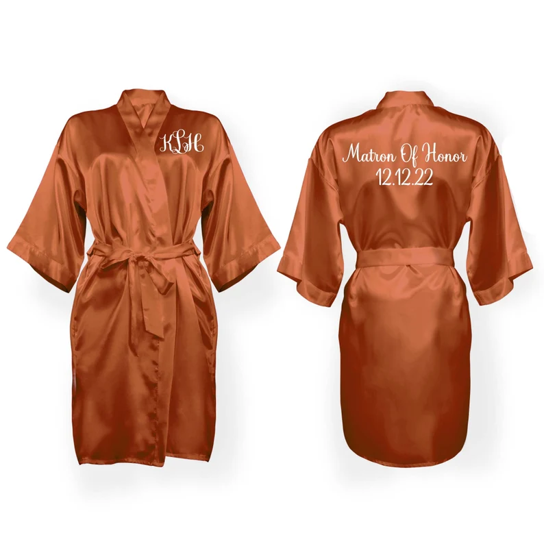 Robe de demoiselle d'honneur personnalisée en terre cuite, Robe de mariée en Satin avec nom personnalisé, Robe de demoiselle d'honneur de mariage, Kimono, Robe de demoiselle d'honneur
