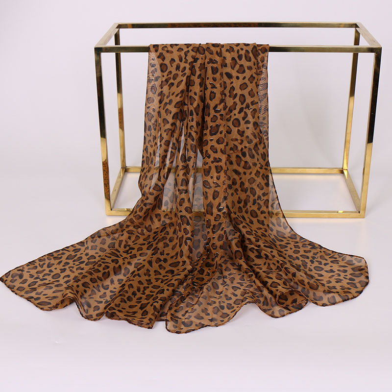 Écharpe en mousseline de soie à motif imprimé léopard pour femmes, écharpe en soie de Simulation, longue gaze légère, châle à la mode, Hijab