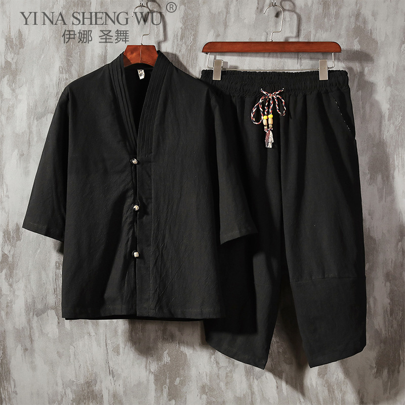 Kimono traditionnel asiatique japonais pour hommes, Streetwear, Style chinois, costume, Cardigan tendance Haori, manteau + pantalon
