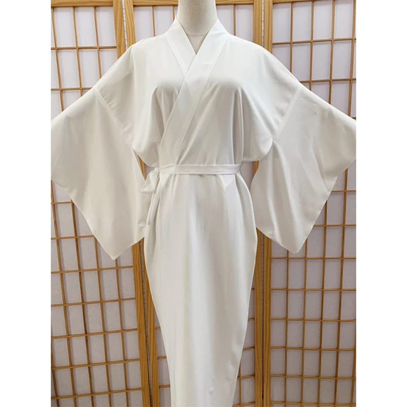 Kimono japonais traditionnel blanc avec ceinture, manches longues, doublure Yukata, pyjama pour vacances, Spa, hôpital, livraison et salle de sport