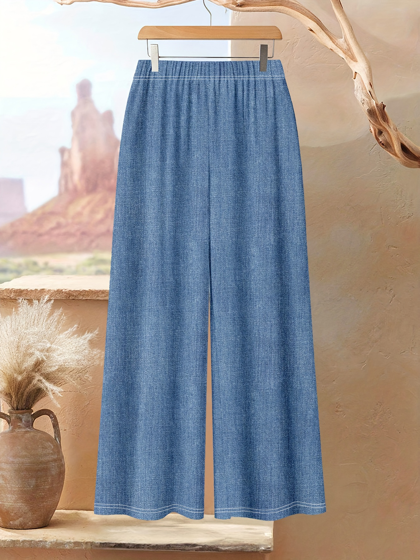 Ensemble 2 pièces pour femmes, haut ample à col rond et manches longues avec imprimé floral aquarelle et pantalon à jambes larges, adapté à un usage quotidien