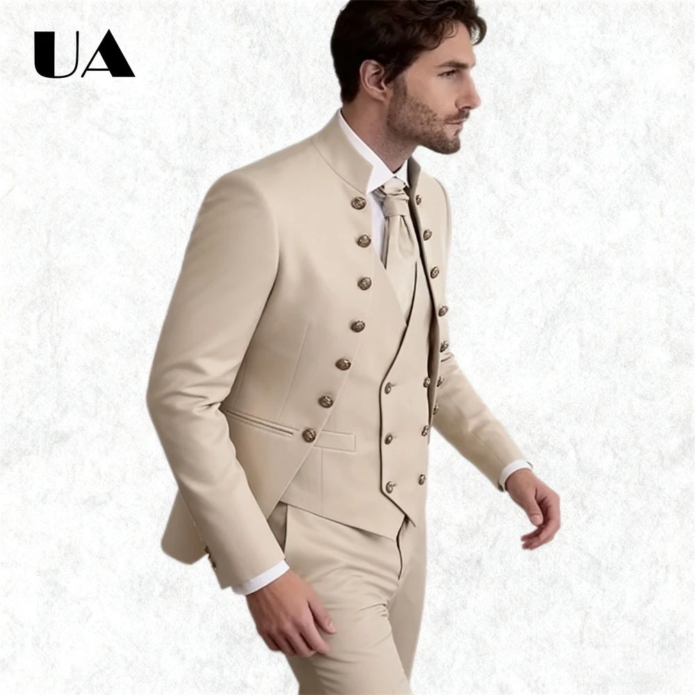 Costume de Marié pour Homme, Style Africain, Ensemble 3 Pièces, Smoking Sur Mesure, Veste, Gilet, Pantalon et Tenue pour Homme Forte Taille