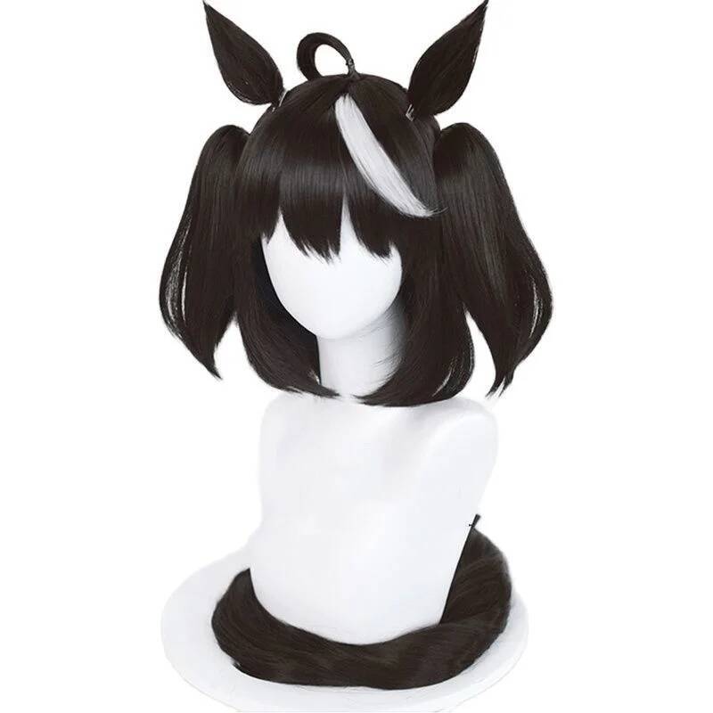 Cosplay Musume Kitasan Uma perruque noire Uma Musume joli Derby Cosplay noir blanc perruque avec frange oreilles cheveux synthétiques Pelucas