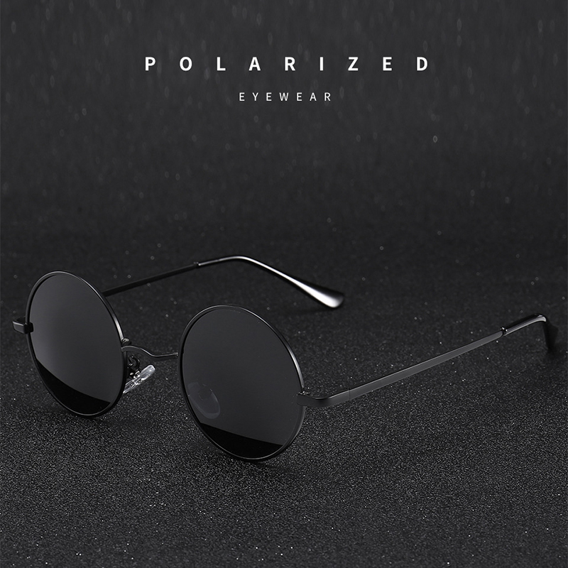 Lunettes de soleil rondes rétro vintage pour hommes, lunettes de soleil de marque pour femmes, monture en métal alliage, verres noirs, lunettes de conduite UV400