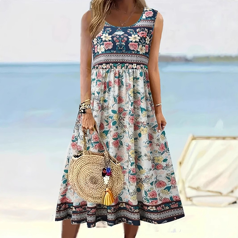 Robe Maxi imprimée Vintage pour femmes, tenue longue décontractée sans manches, grande taille, robe de plage, de soirée, style Boho, été