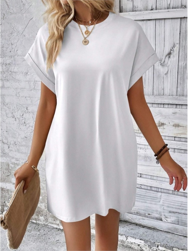 Robe de plage Style Boho Resort pour femmes, couleur unie, col rond, ample, manches courtes, poches, Mini, nouvelle collection été 2024