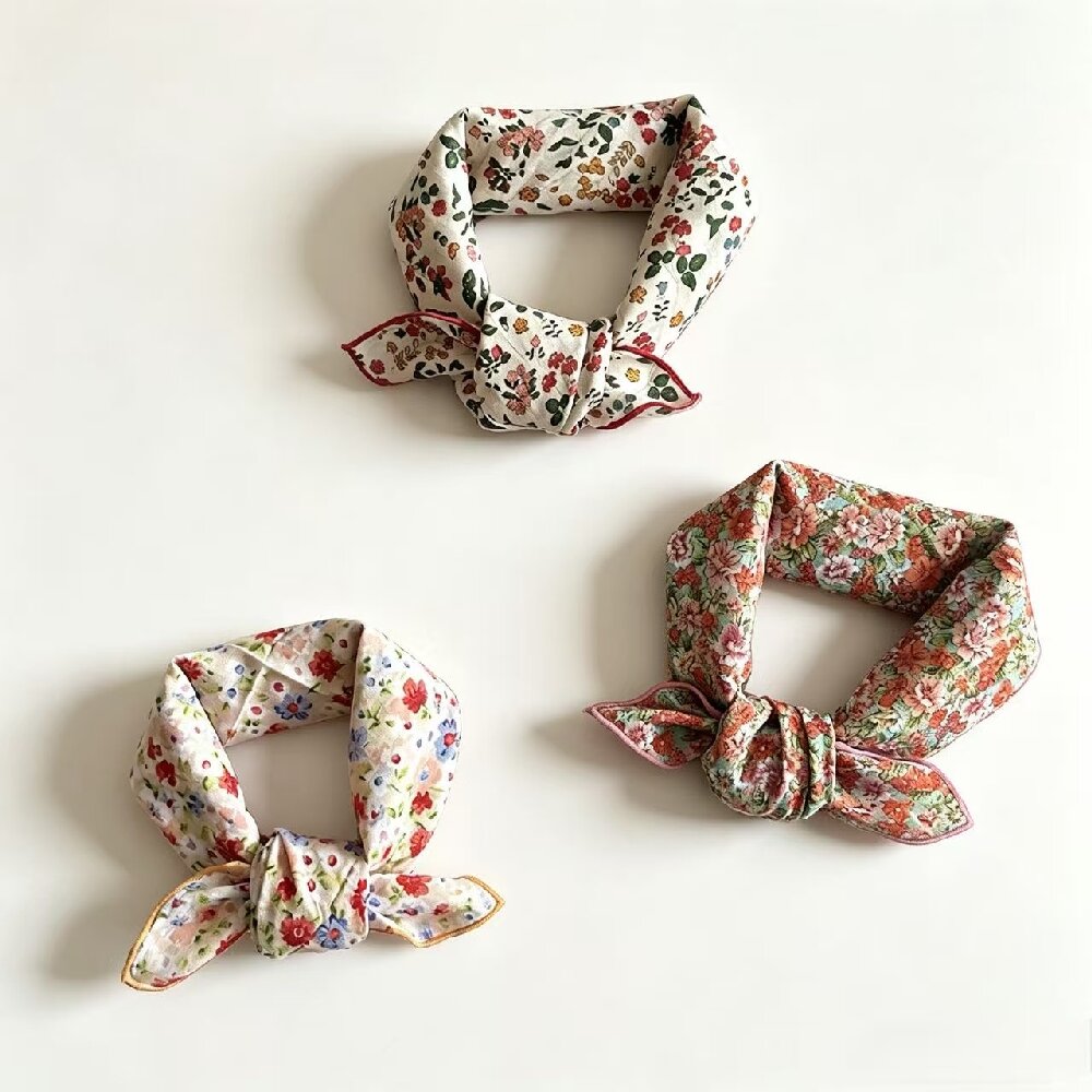 Petit foulard carré à imprimé floral en soie, foulard fin rétro pour femmes, printemps-été, foulards à fleurs tendance, 55*55