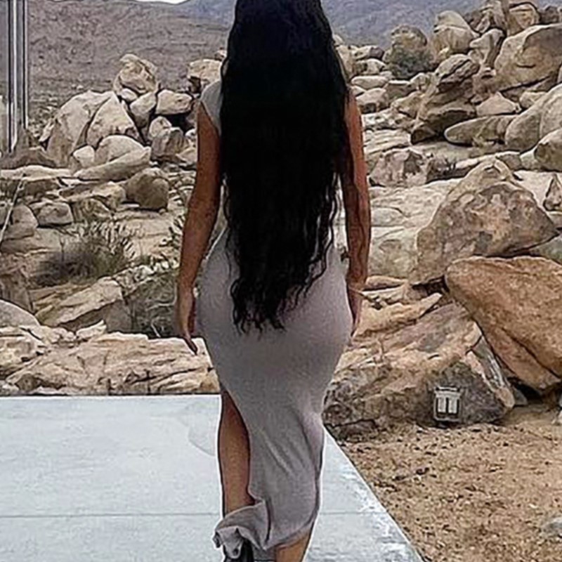 Robe longue fendue dos nu pour femmes, tenue d'été Y2K, sans bretelles, moulante, élégante, Sexy, pour fête d'anniversaire, sans manches