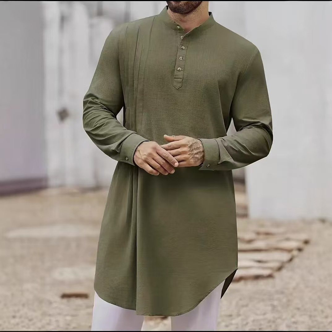 Robe musulmane pour hommes vêtements à manches longues 100% coton pull caftan Robe hommes Jubba Thobe Pakistan saoudien arabe Caftan haut islamique