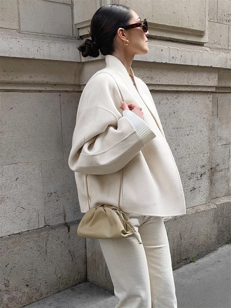 Manteau court en laine patchwork pour femmes, pardessus décontracté, streetwear, cardigan adt, manches longues, vêtements d'extérieur monochromes, Y2K, 2024