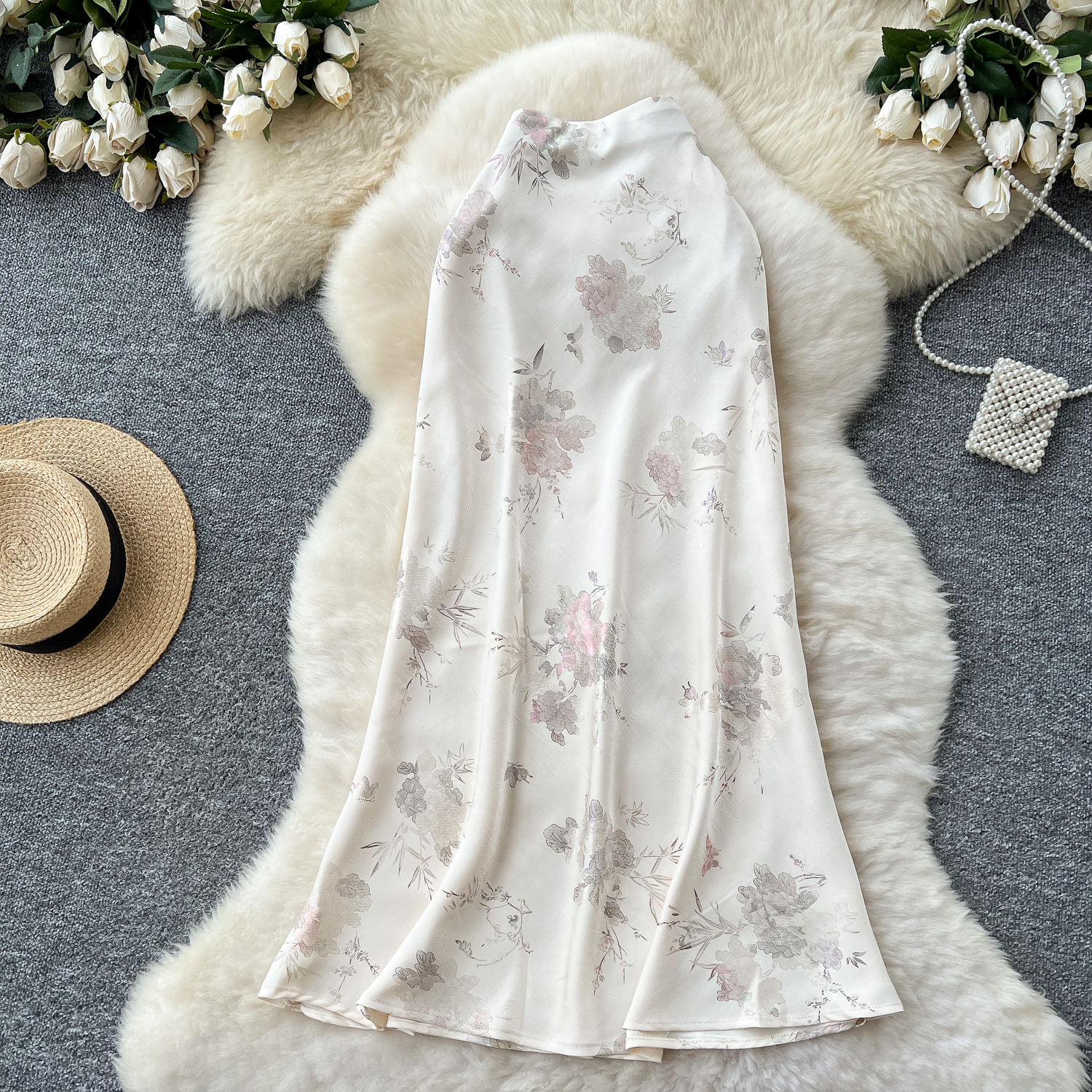 Sexy satin Chic imprimé paillettes taille haute hanche enveloppement été fendu doux jupe complète femmes vêtements