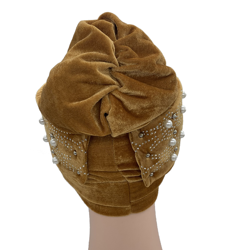 Bonnet turban en velours doux avec perles pour femmes, Hijab musulman, enveloppes de tête, vêtements de sauna islamiques, dernier, 2022