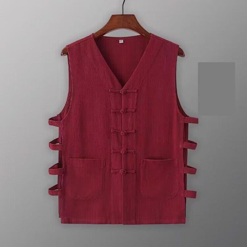 Gilet Kung Fu Vintage en coton et lin pour hommes, Cardigan ouvert sans manches, débardeur d'été, costume Tang traditionnel, vêtements chinois