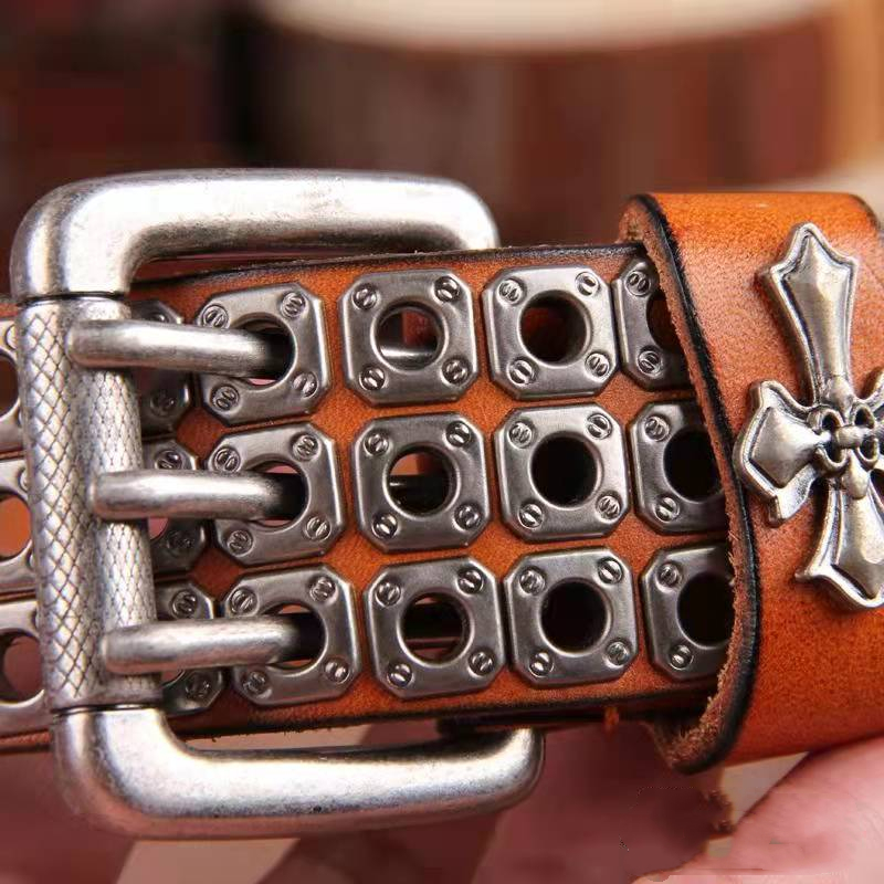 Ceinture de style Heavy Metal cloutée, en cuir fait main, style Pank Rock, pour hommes, en cuir de vache, ceinture tactique rétro, ceinture pour jeans