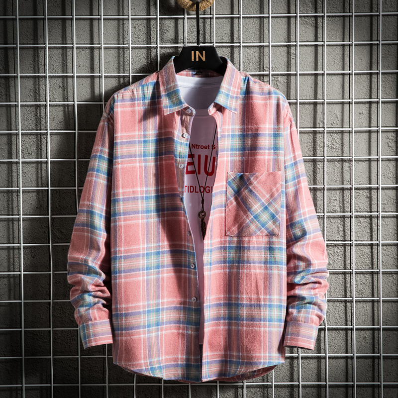Chemise en coton à manches longues pour homme, vêtement à la mode, avec poche unique, doux et décontracté, à carreaux