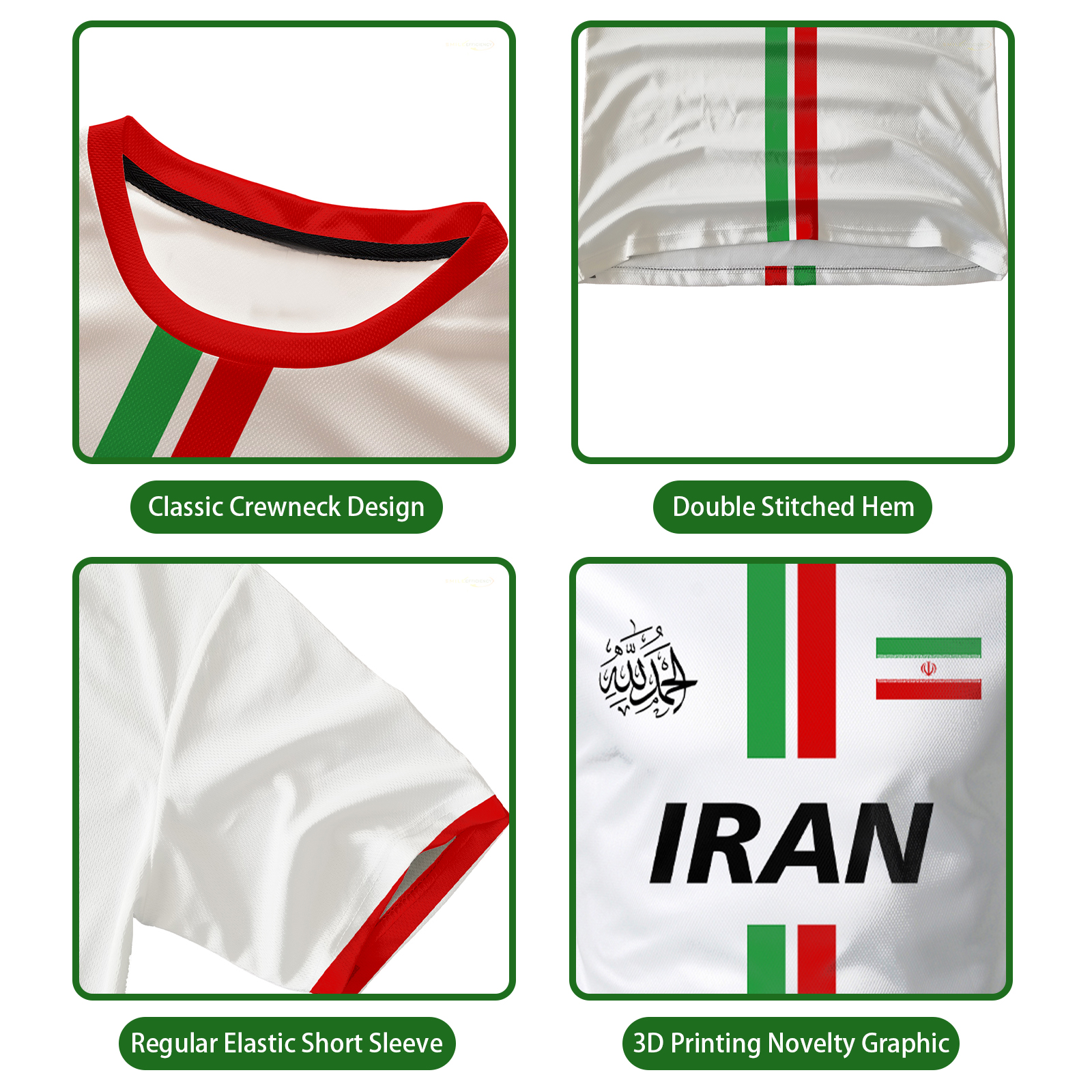Iran Football Jersey Sports d'été respirant séchage rapide col rond manches courtes T-shirt drapeau iranien motif de carte unisexe hauts cadeau