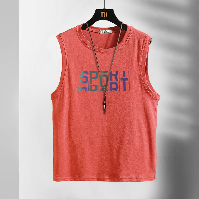 T-shirt sans manches imprimé à col rond et lettres colorées pour homme – Nouvelle collection d'été décontractée et ample style punk