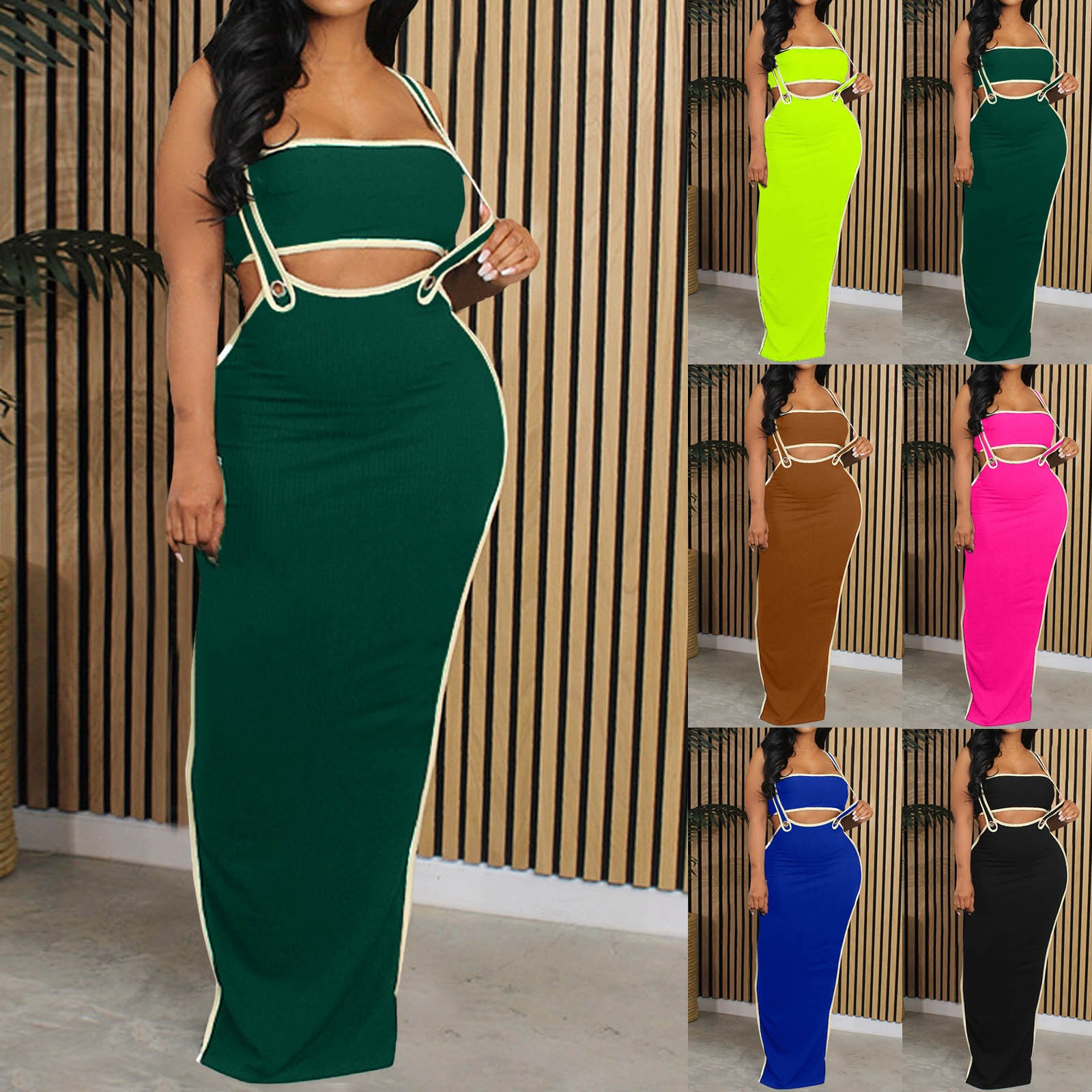 Robe mi-longue évidée pour femmes, tenues sexy 2 pièces, ensembles de jupe maxi, batterie, vacances