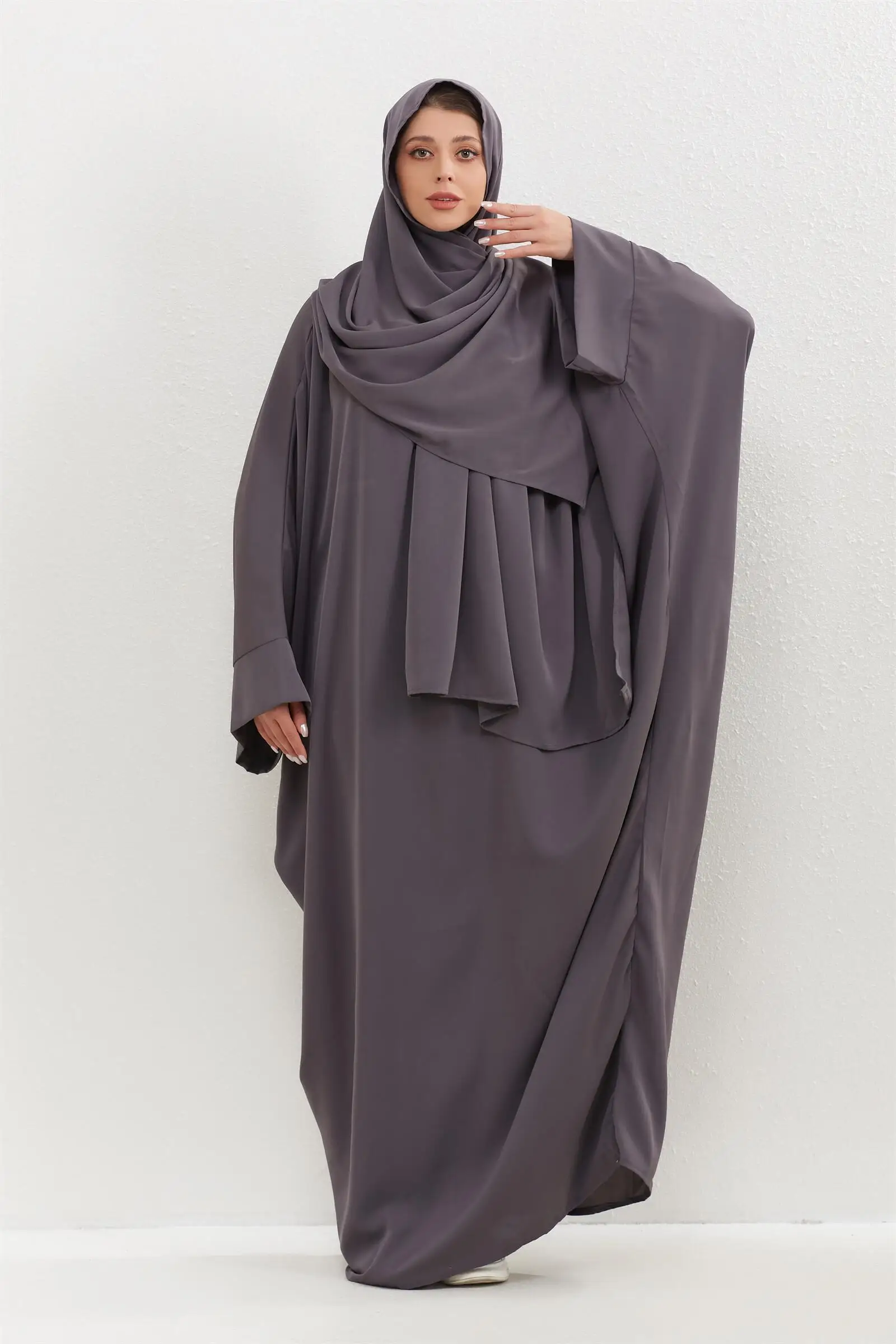 Abaya musulmane avec hijab pour femmes, vêtements islamiques, jilbab, dubaï, saoudien, robes de prière de modestie turque, caftans, 2 pièces