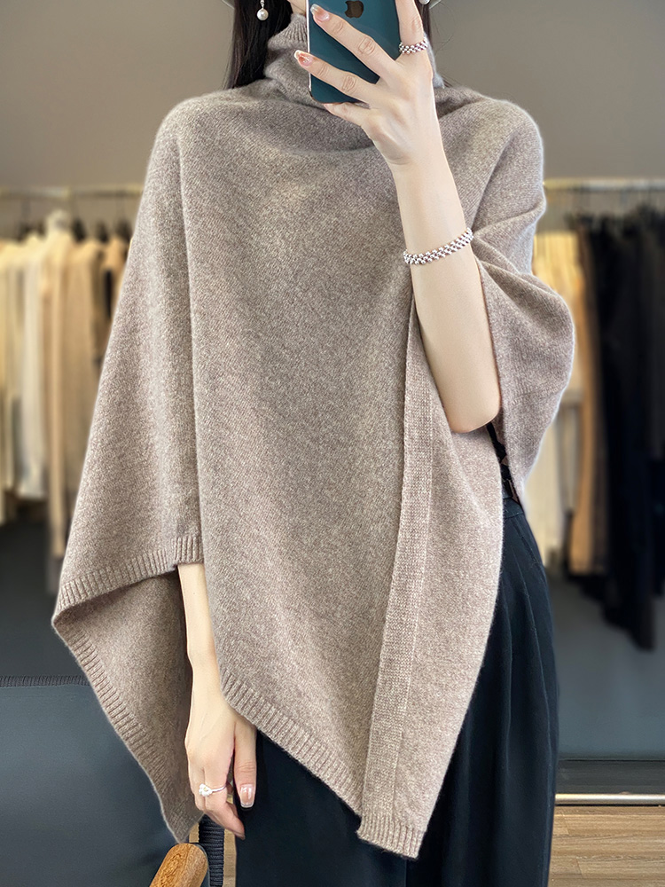 Châle en laine mérinos 100% pour femme, pull à col roulé, doux et chaud, tricoté, style coréen, vêtements féminins, automne-hiver