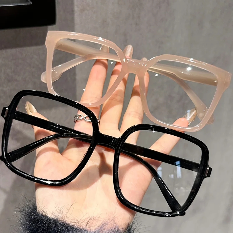 Lunettes rectangulaires à grande monture, décontractées et à la mode, avec verres transparents, adaptées à un usage quotidien et au bureau, 2 pièces