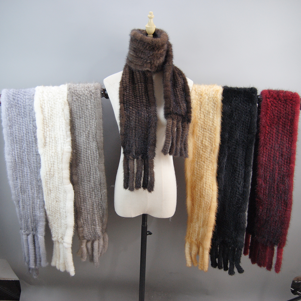 Écharpe de luxe pour femme 2026 en fourrure de vison véritable à 100 % avec pompon, tricotée à la main, écharpes en vison naturel, cache-cou, poncho, vente en gros