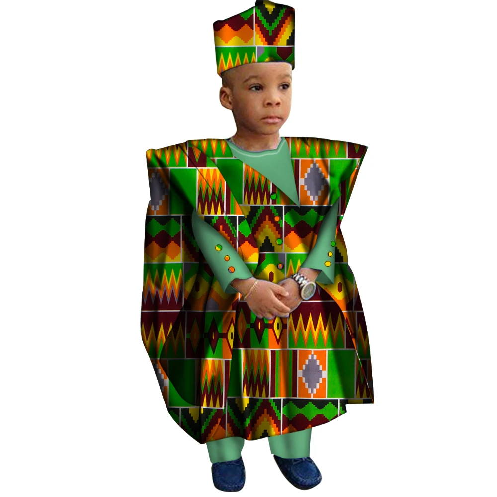 Ensemble de vêtements africains avec chapeau et pantalon pour garçons, vêtements College africains, robe Bazin Riche Dashiki, WYT200