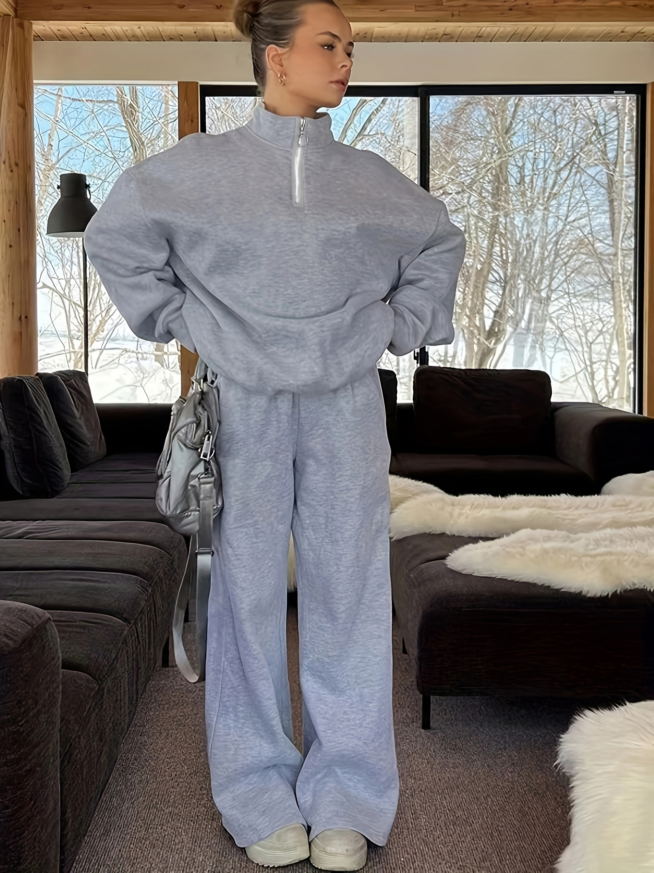 Ensemble sweat-shirt et pantalon de jogging doublé polaire épais incontournable pour l'automne et l'hiver, ensemble deux pièces tendance pour couple de style européen et américain, sweat-shirt ample et surdimensionné p