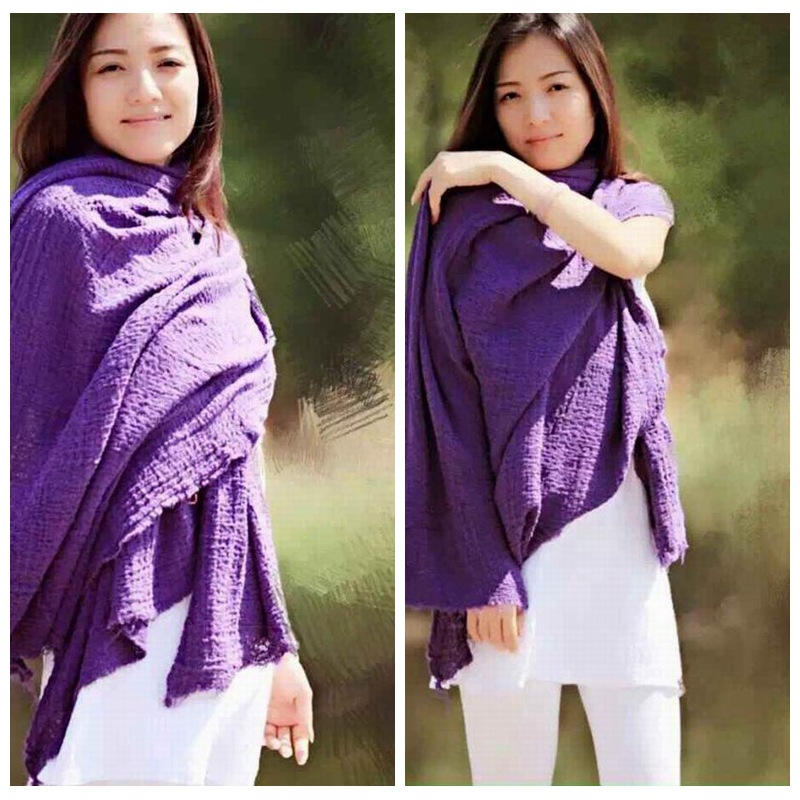 Femmes rides coton lin foulards enveloppes amples couleur unie Vintage écharpe femme 2020 foulards