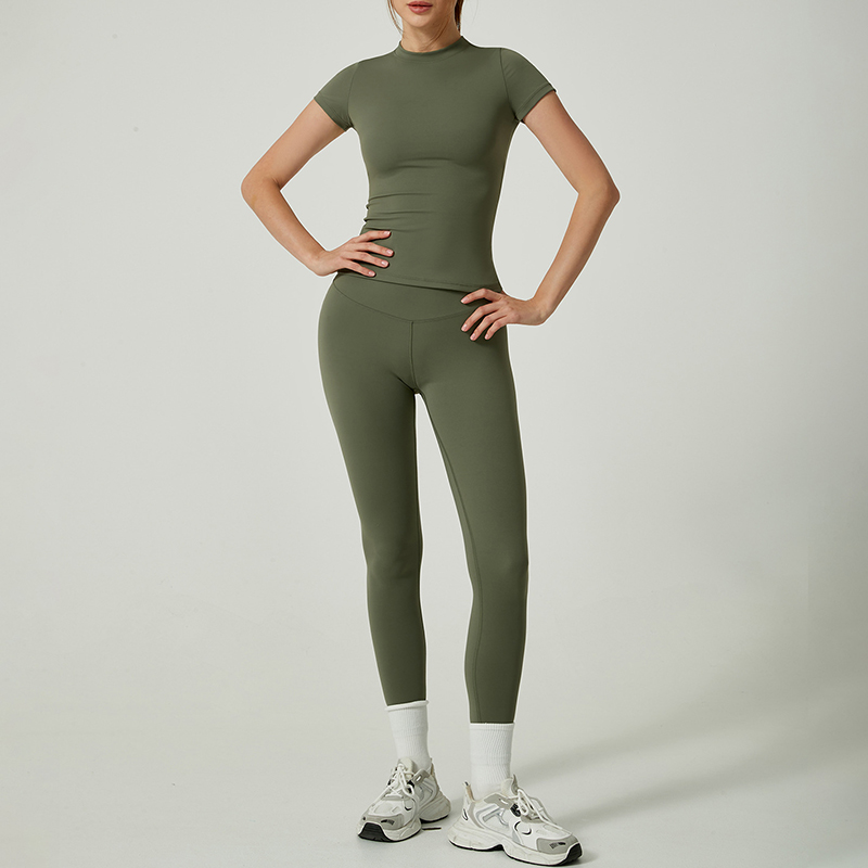 Ensemble de Leggings de gymnastique à séchage rapide, combinaison de Sport à manches courtes, respirant, extensible, Slim, haut actif, serré, ensemble de gymnastique