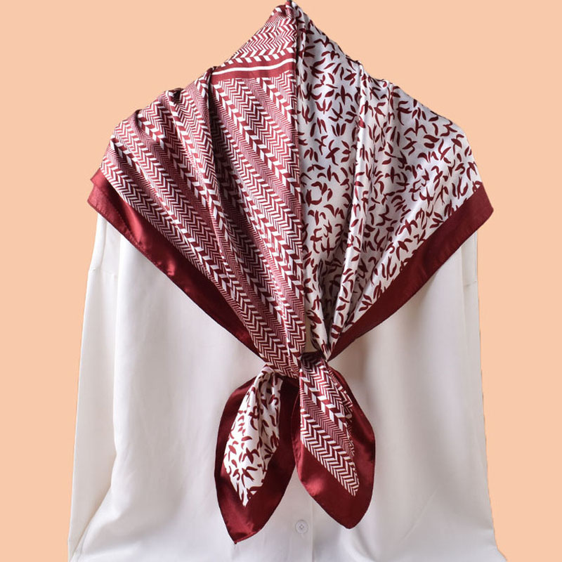 Foulard en Soie Sergée 90x90cm pour Femme, Carré, Élégant, à Motifs Floraux, Été Automne, Hijab, Châle, Écharpe, Bandana