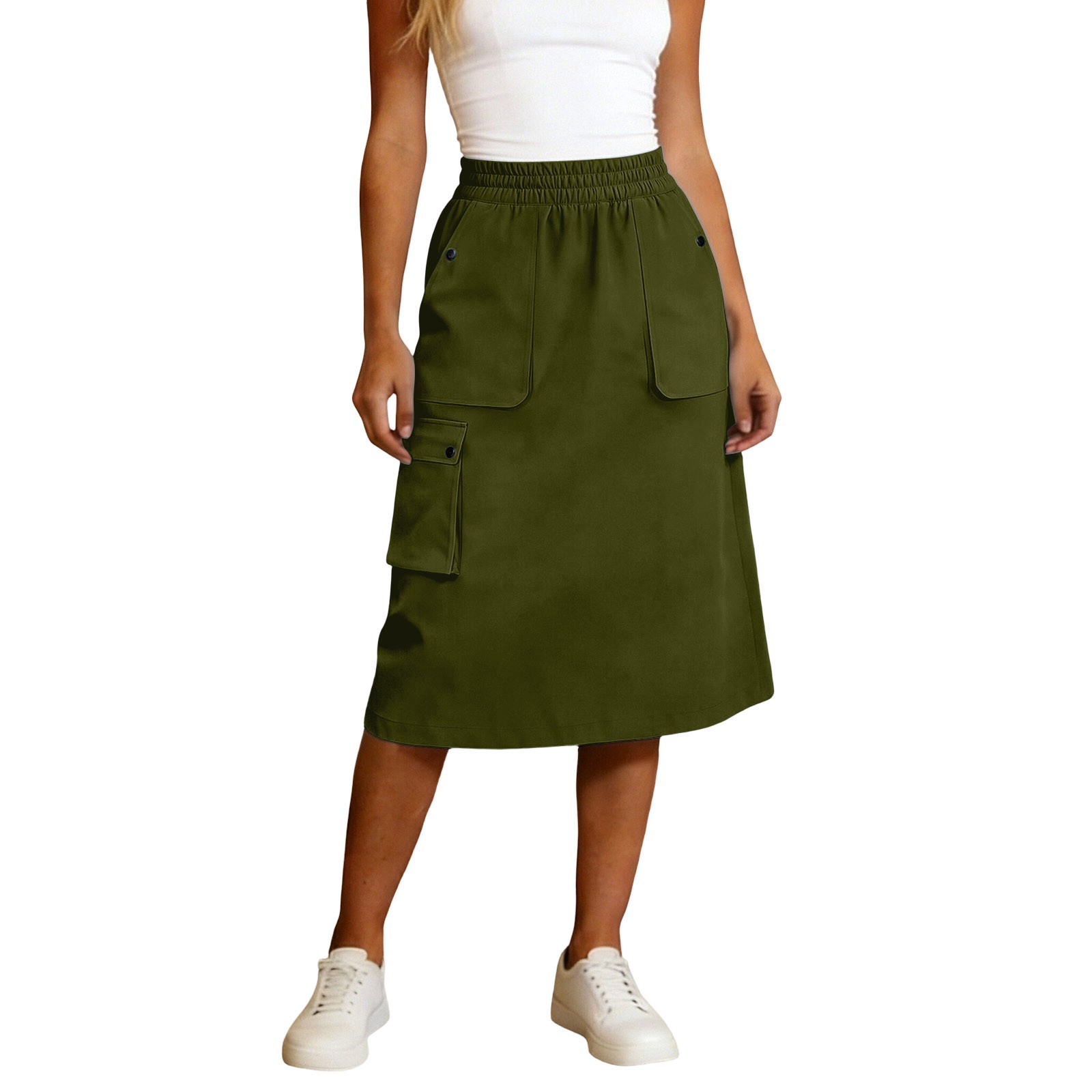 Jupe cargo Harajuku pour femmes, décontractée, unie, taille élastique, jupes de travail, multi-poches, mode coréenne, jupe mi-longue hip-hop, streetwear