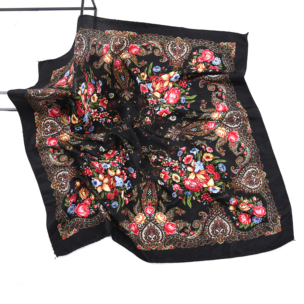 Foulard Carré Russe à Imprimé Floral Traditionnel pour Femme, Bandana 21 ème, Bandeau de Sauna, Châle, Mouchoir, 70x70cm