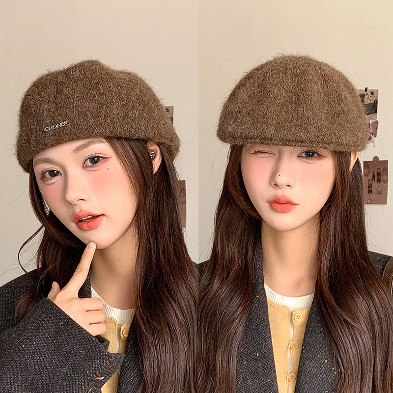 Béret de Style britannique pour femme, casquette plate Vintage, garde au chaud, tricoté, assorti avec tout, chapeau avant, vente en gros, automne et hiver