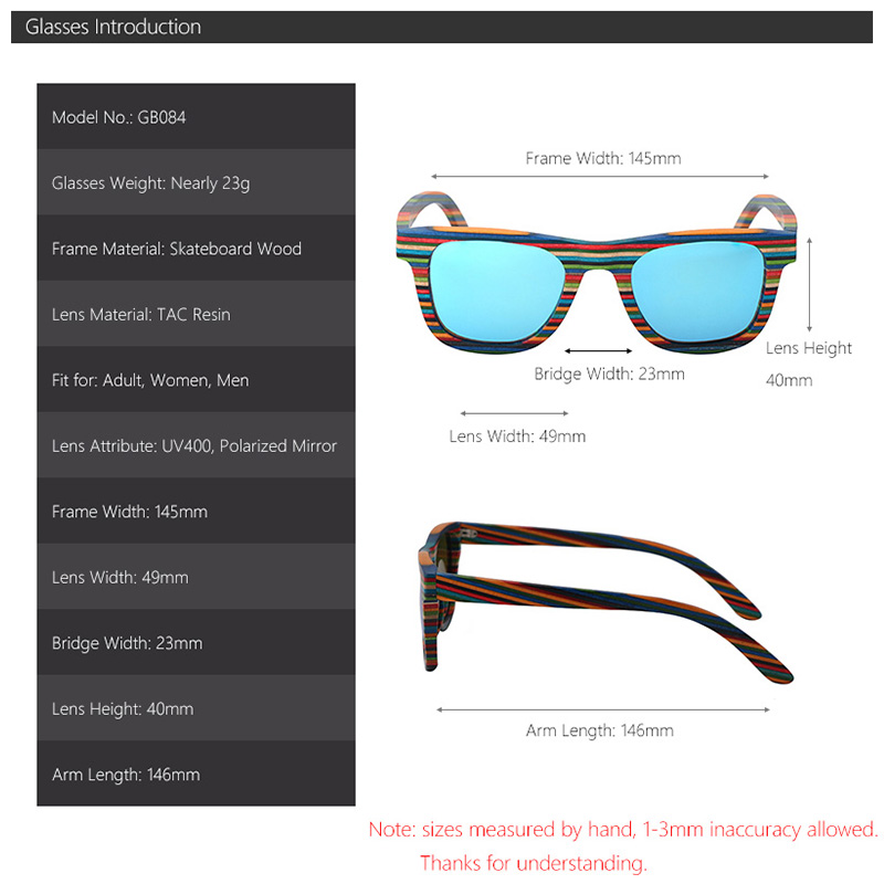 Lunettes de soleil bleues de Skateboard en bois, pour le client d'espagne